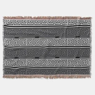 Grey White Black Greek Key Fret Pattern Design  Throw Blanket
