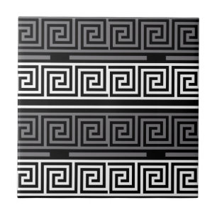 Grey White Black Greek Key Fret Pattern Design  Tile
