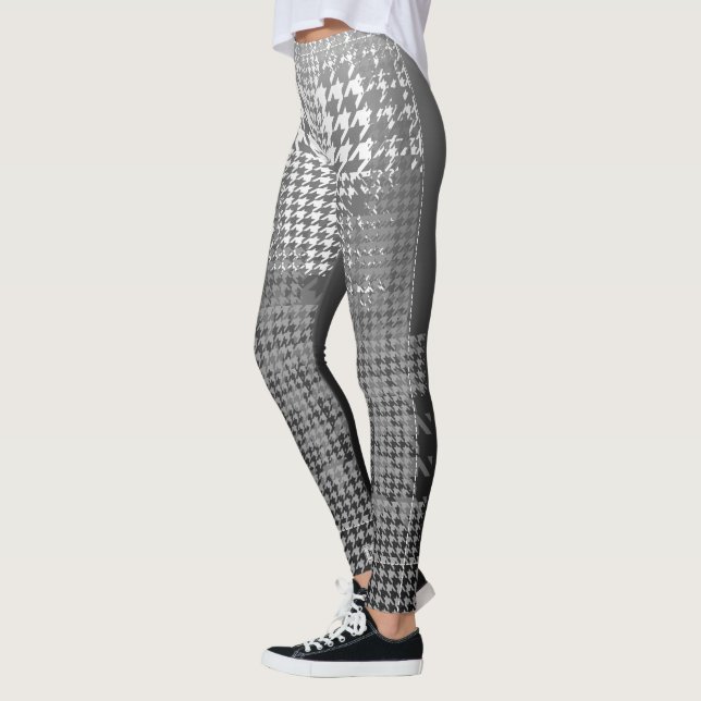 Grey White Black Houndstooth Check Ombre Leggings (Left)