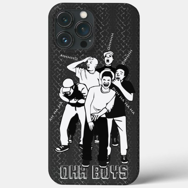 grey white black LAUGHING OHH BOYS Case-Mate iPhone Case (Back)
