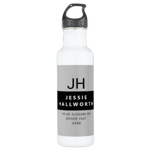 Grey White & Black Stylish Modern Monogram 710 Ml Water Bottle