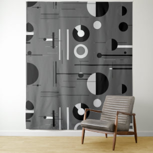 Grey white black, whimsical shapes modern design tapestry
