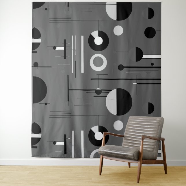 Grey white black, whimsical shapes modern design tapestry (In Situ)