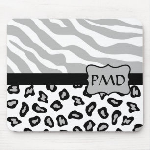 Grey, White & Black Zebra & Cheetah Skin Custom Mouse Pad
