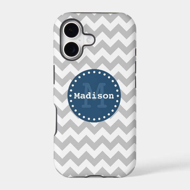 Grey White Blue Chevron Zigzag Monogram (Back)