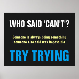 Grey White Blue Who Said Can't Quote Print