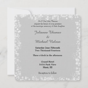 Grey White Bokeh Wedding Invitation