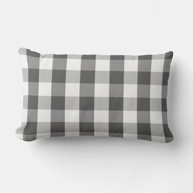 Grey White Buffalo Check Plaid Lumbar Pillow (Front)