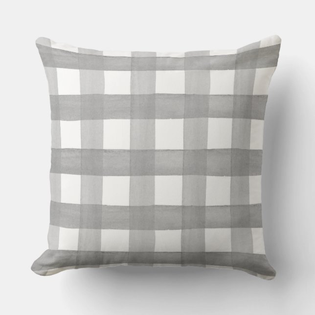 Grey White Buffalo Check Plaid Throw Pillow (Front)