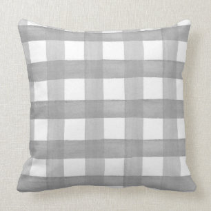 Grey White Buffalo Check Plaid Throw Pillow