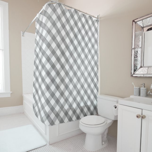 Grey & White Buffalo Plaid Shower Curtain (In Situ)