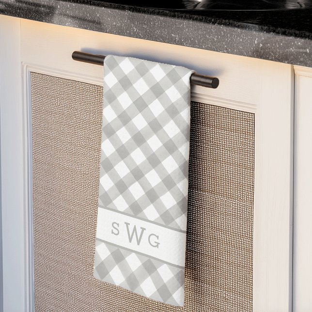Grey & White Buffalo Plaid Three Initial Monogram Kitchen Towel (Creator Uploaded)