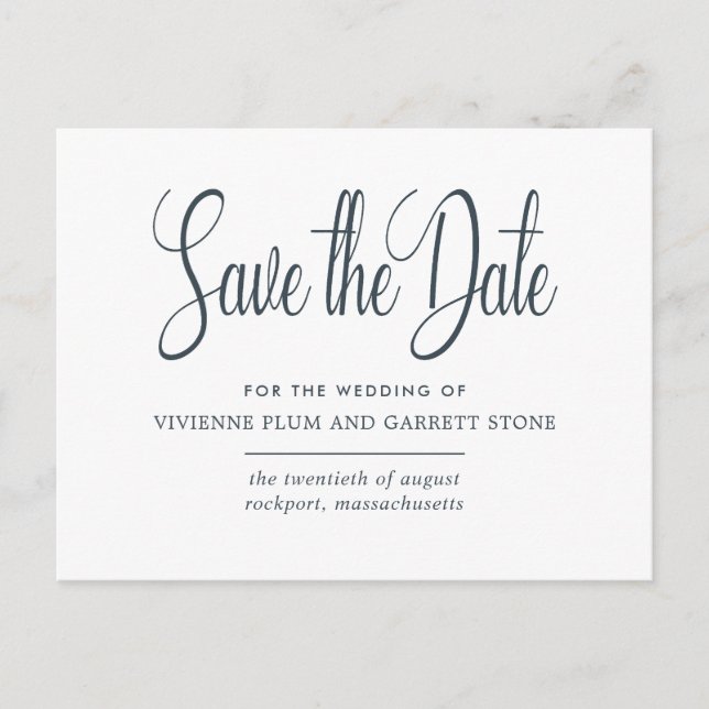 Grey & White Calligraphy Wedding Save the Date Invitation Postcard (Front)