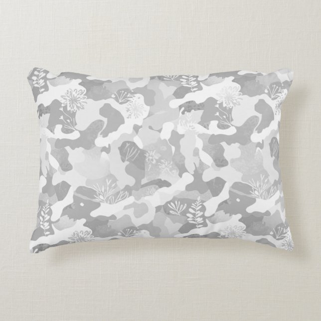 Grey White  Camouflage Pattern Accent Pillow (Front)