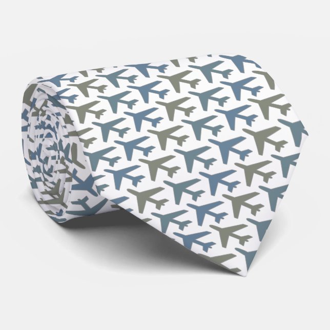 Grey White Captain Airplane Tie (Rolled)
