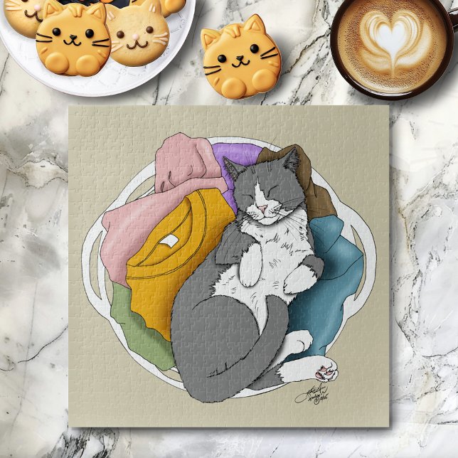 Grey White Cat Hair Laundry Jigsaw Puzzle (Creator Uploaded)