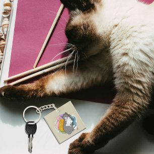 Grey White Cat Hair Laundry Keychain