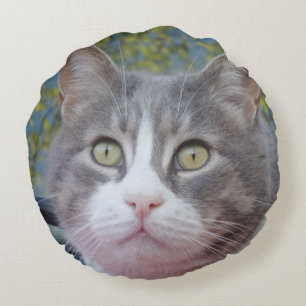 Grey White Cat Round Pillow