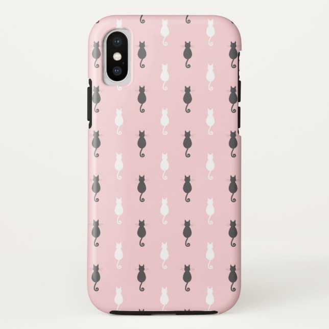 Grey & White Cat Silhouette Pattern Pink Case-Mate iPhone Case (Back)