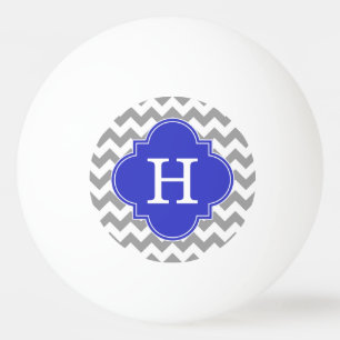 Grey White Chevron Cobalt Blue Quatrefoil Monogram Ping Pong Ball
