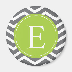Grey White Chevron Green Monogram Magnet