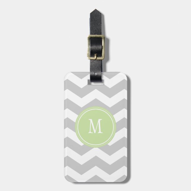 Grey & White Chevron Monogram Luggage Tag (Front Vertical)