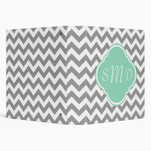 Grey & White Chevron Stripe Custom Monogram Binder