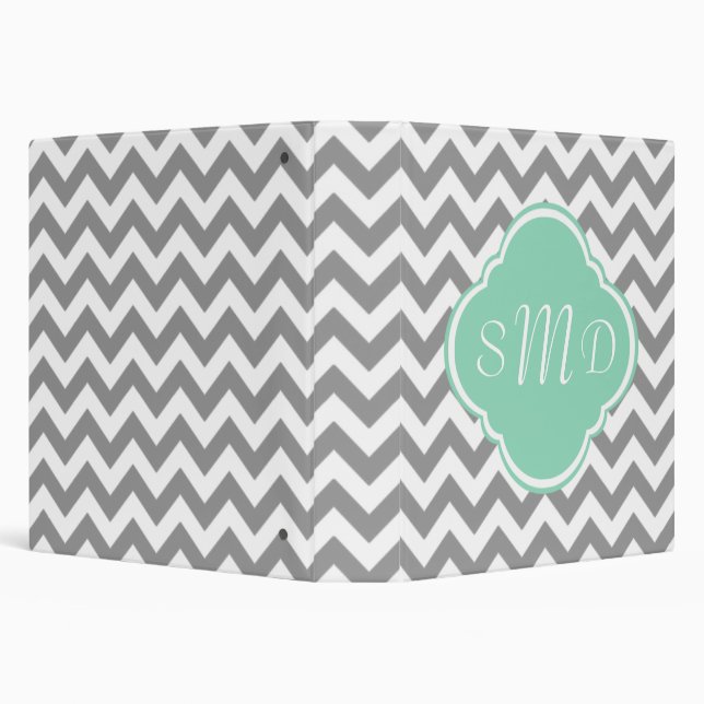 Grey & White Chevron Stripe Custom Monogram Binder (Background)