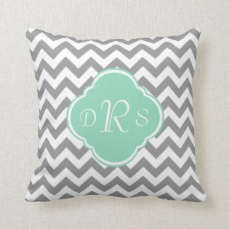 Grey & White Chevron Stripe Custom Monogram Throw Pillow