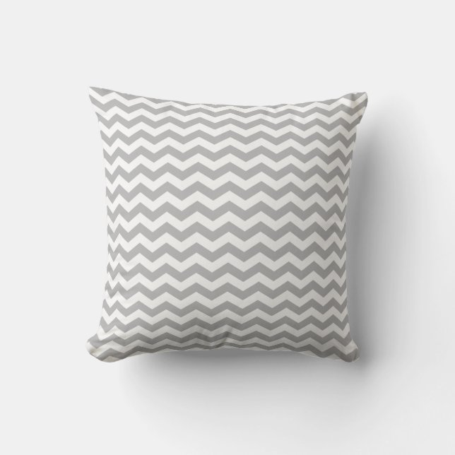 Grey White Chevron Zigzag Pattern Throw Pillow (Front)