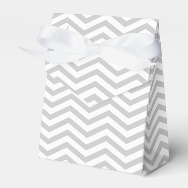 Grey, white chevron zigzag pattern wedding favor box (Front Side)
