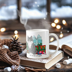 Grey White Christmas Kitten Coffee Mug
