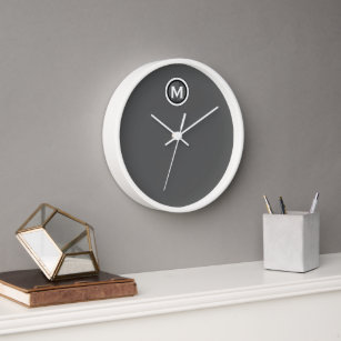 Grey White Classic Monogram Clock