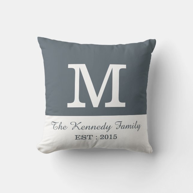 Grey White Colour Block Reversible Family Monogram Throw Pillow (Front)