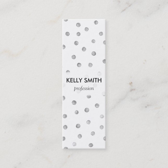 Grey White Confetti Dots Pattern Mini Business Card (Front)
