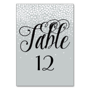 Grey White Confetti Hearts table number