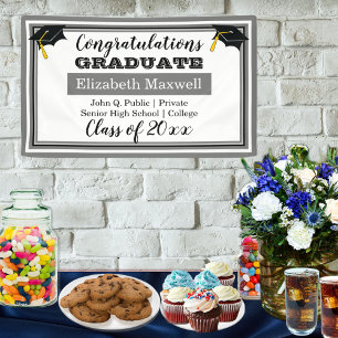 Grey White Congratulations Graduate Graduation Banner
