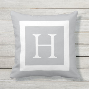 Grey White Custom Monogram Throw Pillow