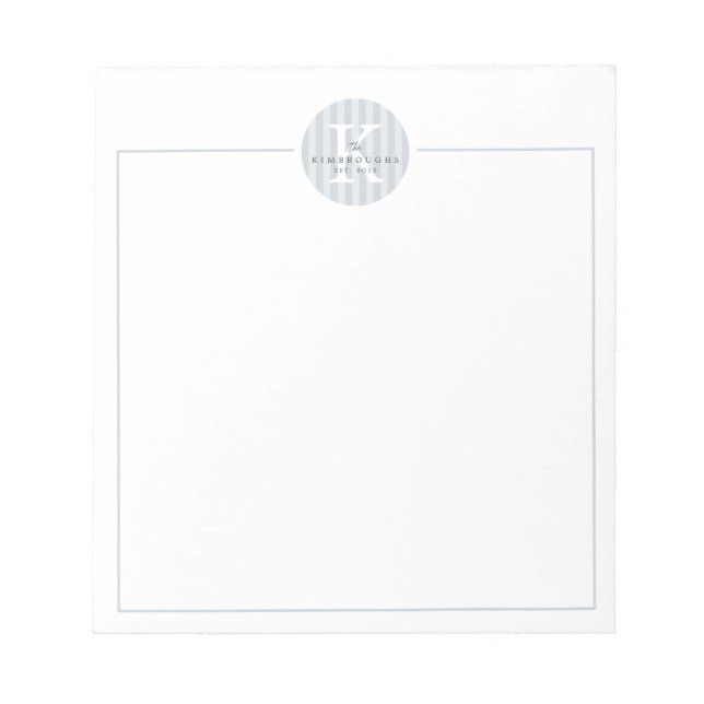 Grey White Custom Striped Circle Family Monogram Notepad (Front)