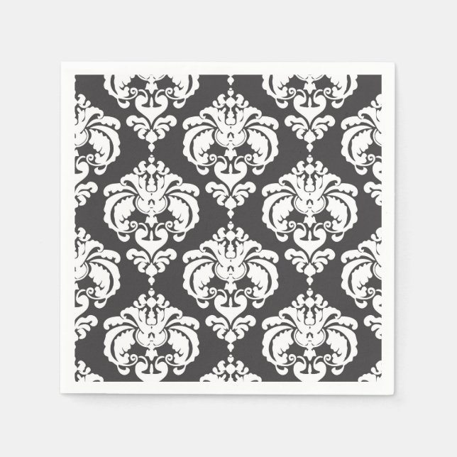 Grey & White Damask Chic Pattern Elegant Party Napkin (Front)