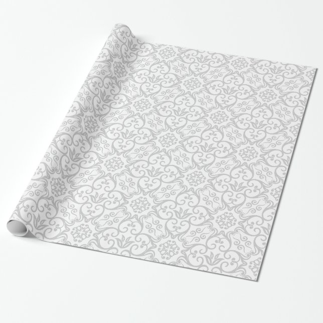 Grey & White Damask Gift Wrap (Unrolled)