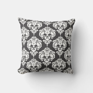 Grey & White Damask Modern Elegant Pattern Throw Pillow