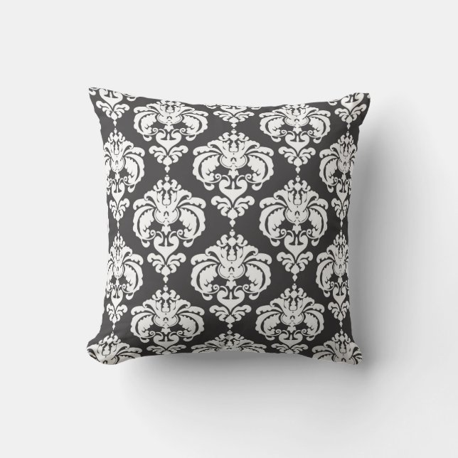 Grey & White Damask Modern Elegant Pattern Throw Pillow (Front)