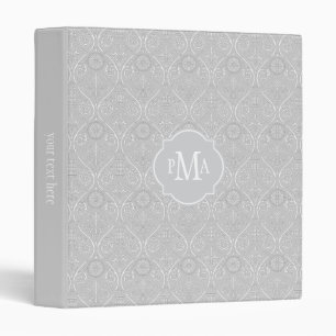 Grey & White Damask Pattern Monogram Binder