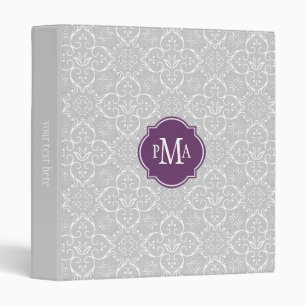 Grey & White Damask Pattern Monogram Binder