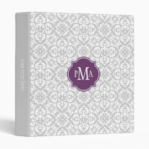 Grey & White Damask Pattern Monogram Binder