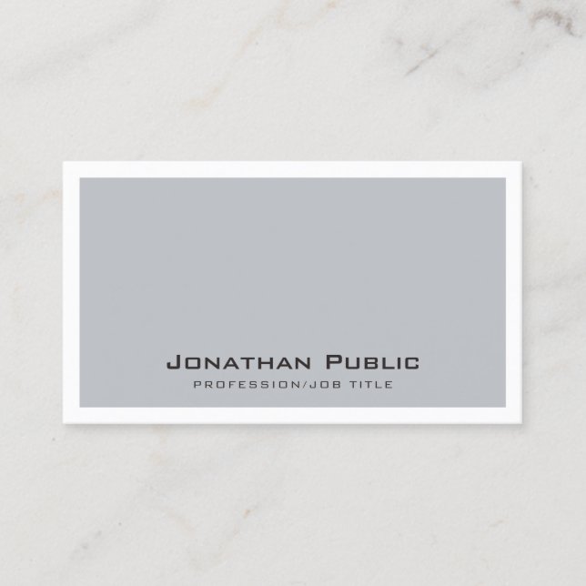 Grey White Design Modern Sleek Plain Elegant Business Card (Front)