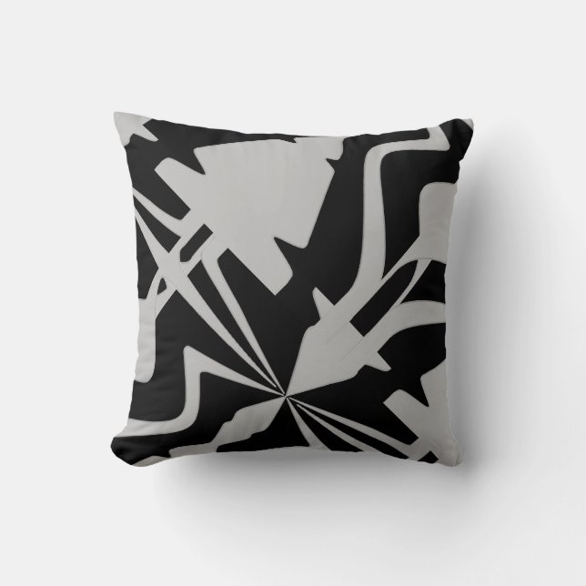 Grey White Diagonal Large Abstract Sound Wave Throw Pillow (Front)