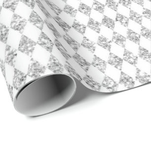 Grey White Diamond Cut Glam Glitter Sparkly Wrapping Paper