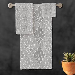 Grey & White Diamonds Art Deco Pattern  Bath Towel Set